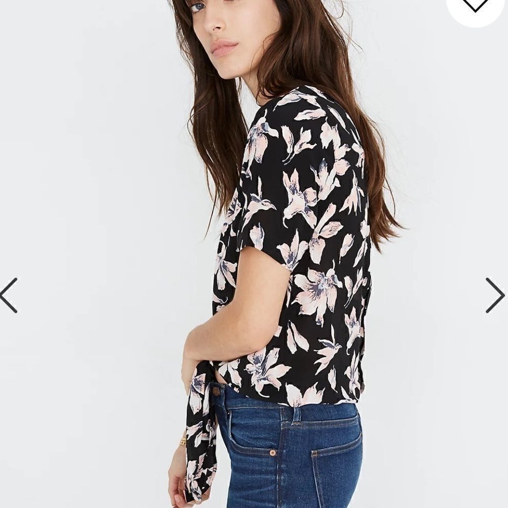 Madewell Winter Orchid Silk Button Back Tie Tee